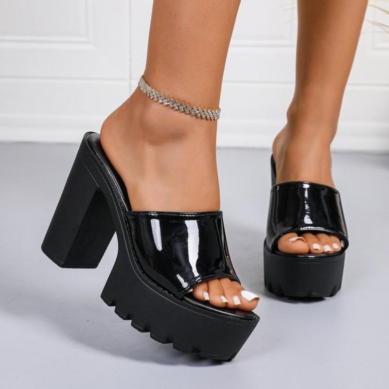 Sommer Neuer Stil Europäischer Stil Einriemen Einfarbig Damen Große Größe Plateau Runde Zehenpartie Flip-Flops