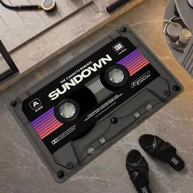 Retro Cassette Tape Pattern Door Mat Living Room Entrance Welcome Mat Bedroom Bathroom Non-slip Floor Mat Balcony Hallway Rugs