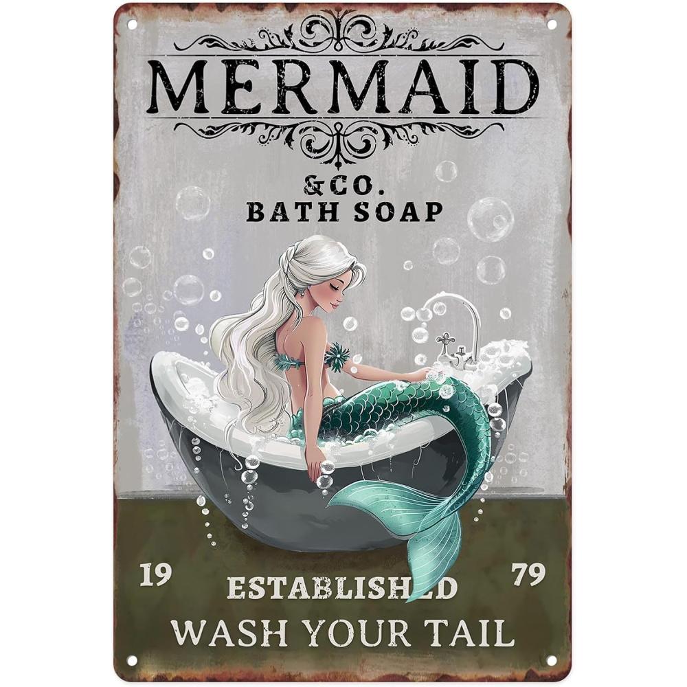 

Mermaid Co Bath Soap Vintage Metal Tin Sign Bathroom Wall Decor 20x30cm（7.8x11.8inch）
