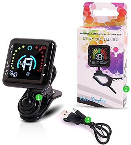 Trademark registered New release Rechargeable electronic tuner Large screen Metronome included Easy USB charging Compatible with many musical
