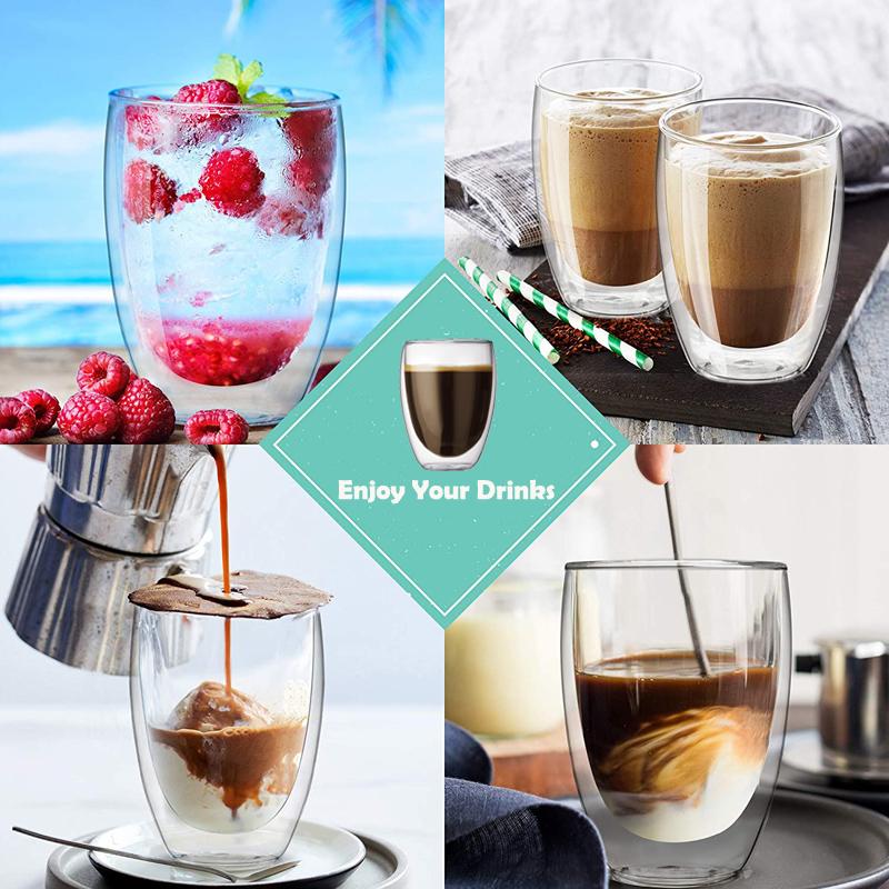 2Pcs 350ML Double Wall Glass Cup Borosilicate Insulated Glass Coffee Cup Milk Tea Mug Drinking Glasses for Home Cafe Office