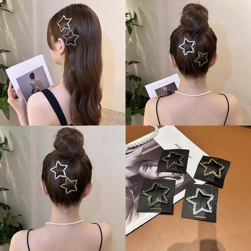 2pcs Rhinestone Five Pointed Star Hair Clips Female Forehead Bangs Edge Clip Hair Side Clips Broken Hairpin Styling BB Clip New