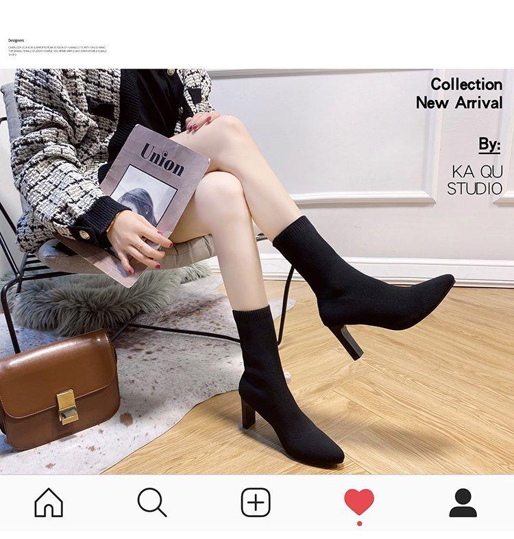 Fashion Elastic Boots Women's Short Boots 2026 Spring and Autumn New Knitted High Heels Women's Boots
