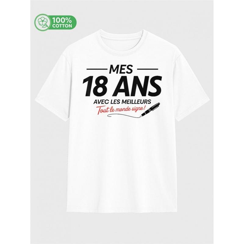 18Th Birthday Boy Or Girl 18 Years Funny French Text T-Shirt - 2007 Born - White with Black Lettering - 18Th Birthday Party Outfit - Adult Size S -