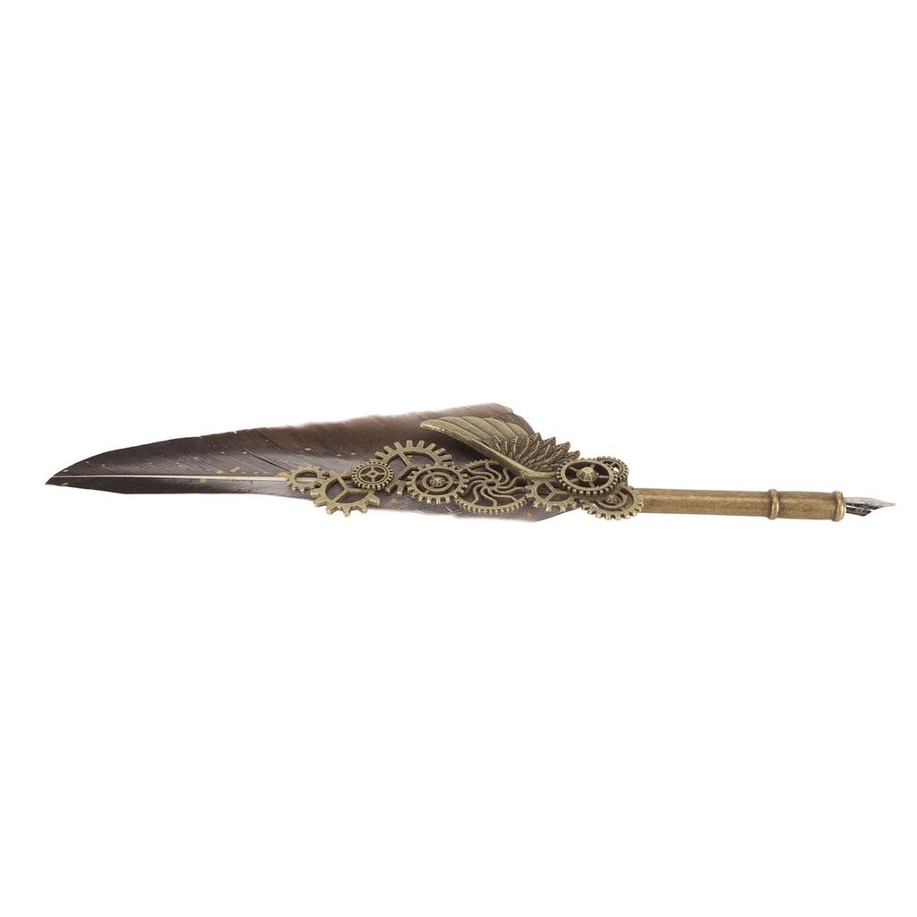 Quill Pen and Ink Set Retro Punk Gear Style Smoothly Writing Exquisite Feather Pen and Ink Set for Home School Office