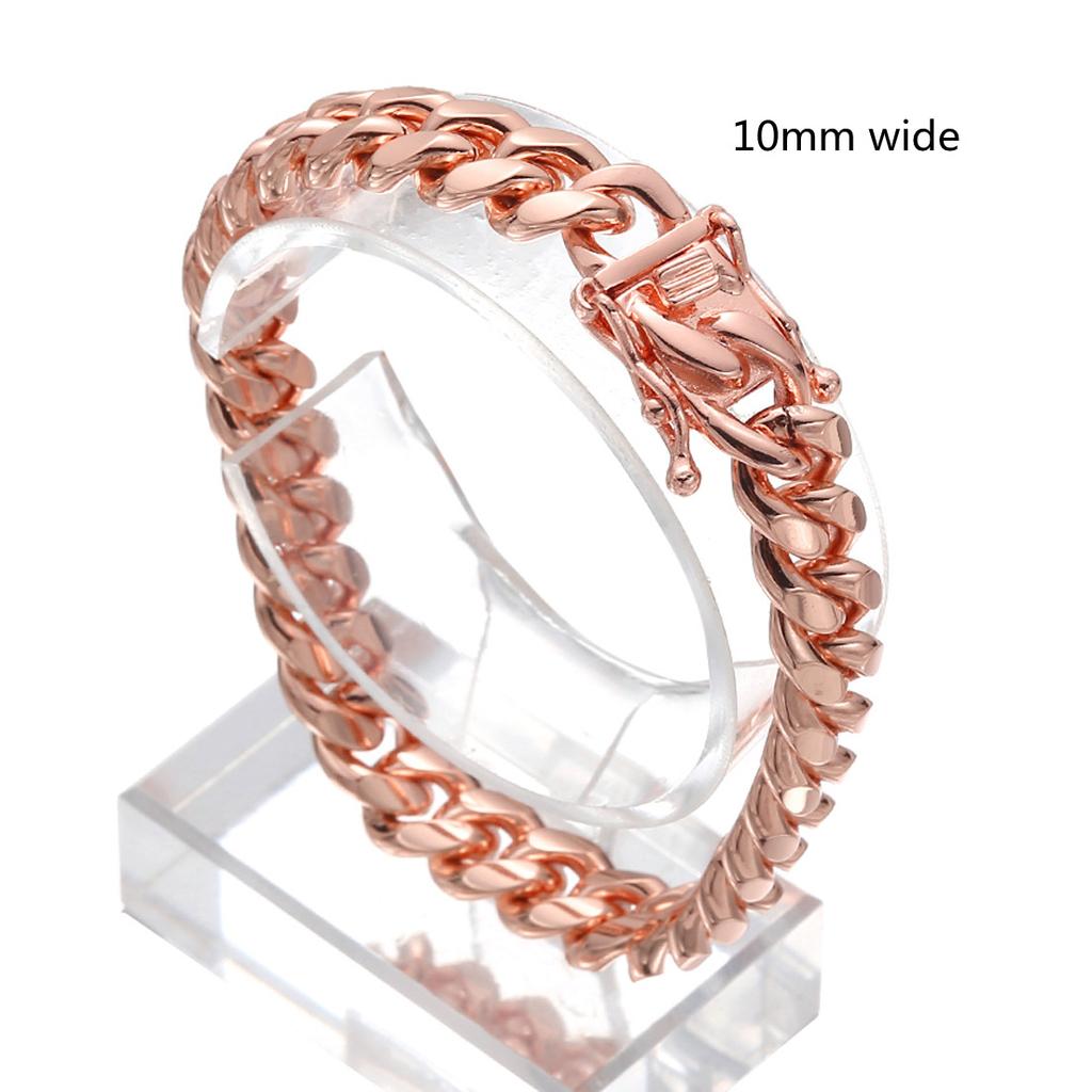 Gold Color/Rose Gold Stainless Steel Curb Cuban Link Chain Bracelet Bangle Jewelry 7-11inch for Men Women 8/10/12/14/16/18mm