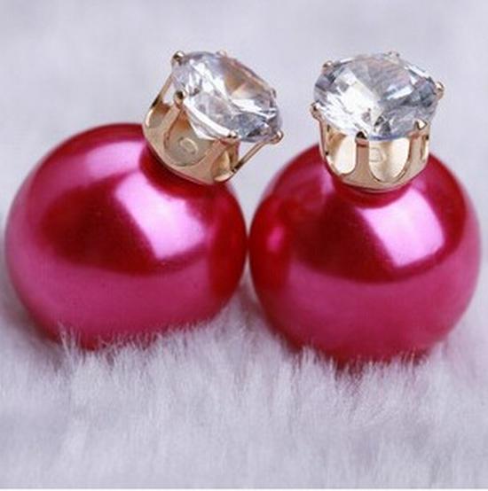 Korean Style Crystal  Pearl Double-Sided Crown Stud Earrings