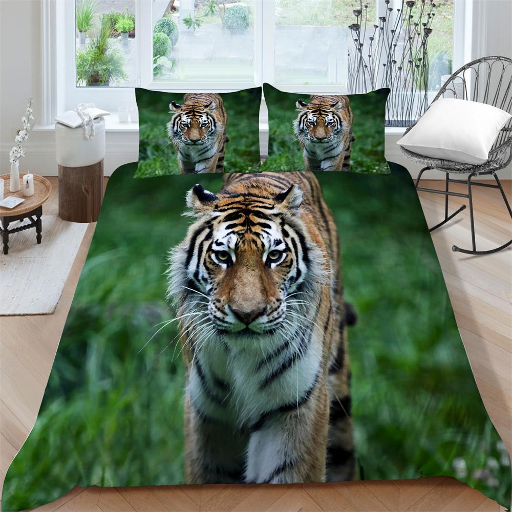 Bedding Clothes Tiger Print Duvet Cover Set Polyester Men Single Double Size Home Textiles Soft Quilt Cover Pillowcase
