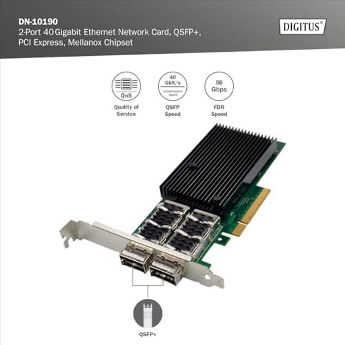 Carte réseau - digitus - 40 gigabit ethernet - 2 ports qsfp+ - pcie 3.0 - 40000 mbps