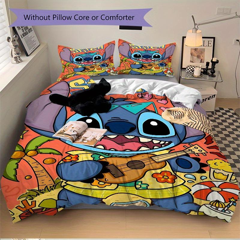 3pcs Stitch Printed Bedding Set, Breathable And Soft, Machine Washable, Christmas Gift, Suitable for Bedroom Decoration, 096