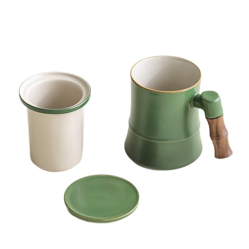 Green Bamboo Festival Ceramic Mug with Lid Gift Box Water Cup Home Office Tea Cup Souvenir Company Annual Meeting Gift