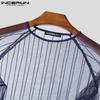 INCERUN Men Long Sleeve Mesh See Through Skinny T-shirts Partywear Clubwear
