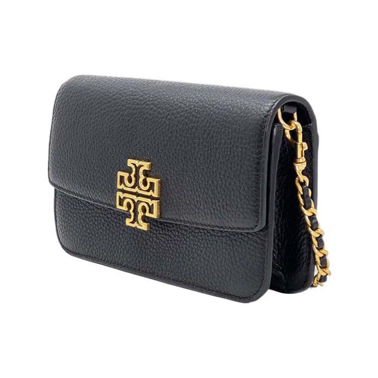 Tory Burch Britten Hollow Logo Chain Leather Shoulder Crossbody Bag Women Bags Black Black-Gold 141012-001