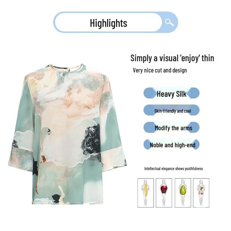 XUEXI Women s Plus Size Mulberry Silk Round Neck T-Shirt XL