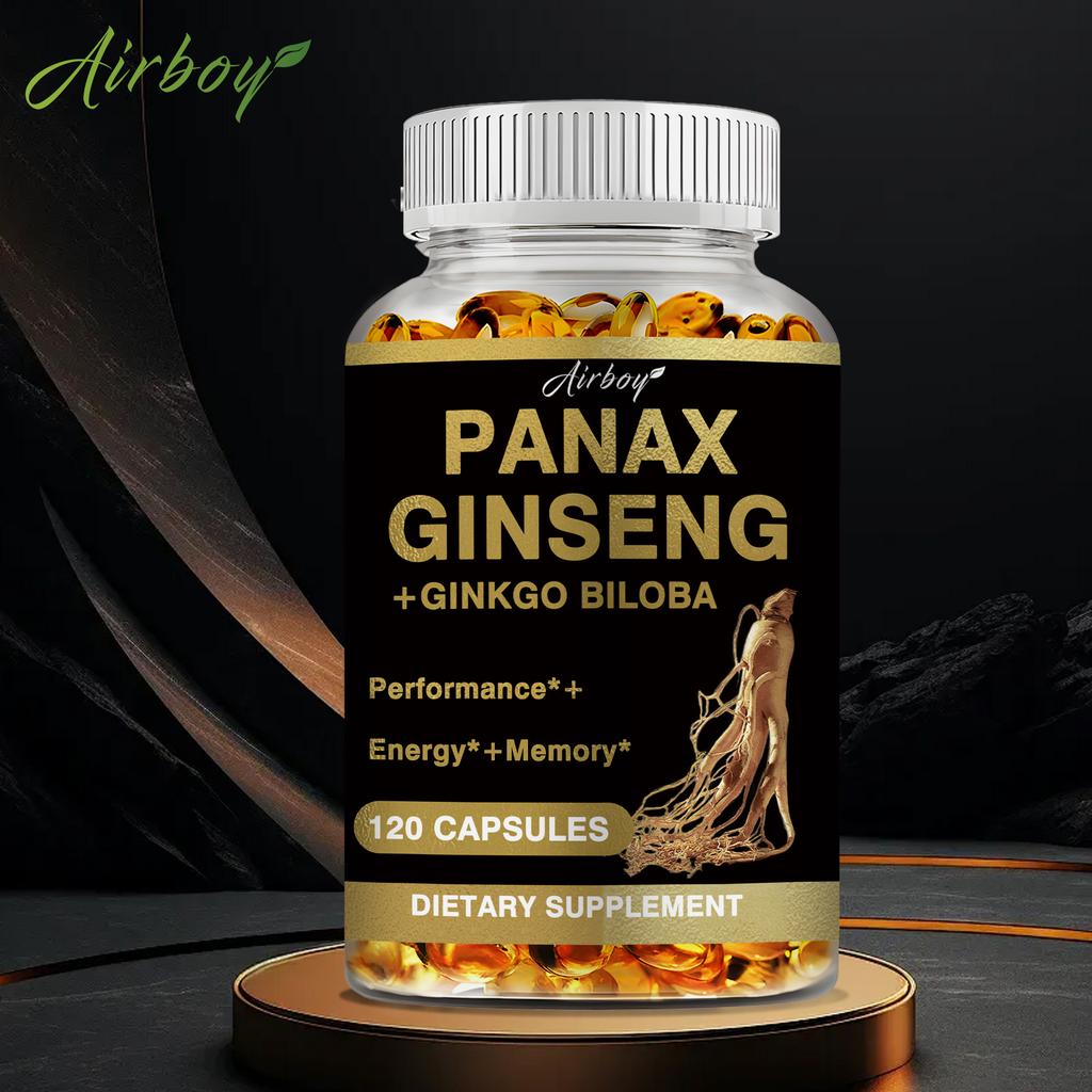 Vegetarian Ginseng Root Extract Capsules, Ginkgo Biloba 60mg, for Boosting Energy and Concentration, Suitable for Both Men and Women.