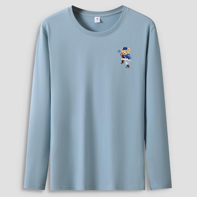 Wzory Niedźwiedzia Baseballowego Męski T-shirt z Długim Rękawem Plus Size Czysta Bawełna Męska Koszulka Casualowa Pulower S-5XL