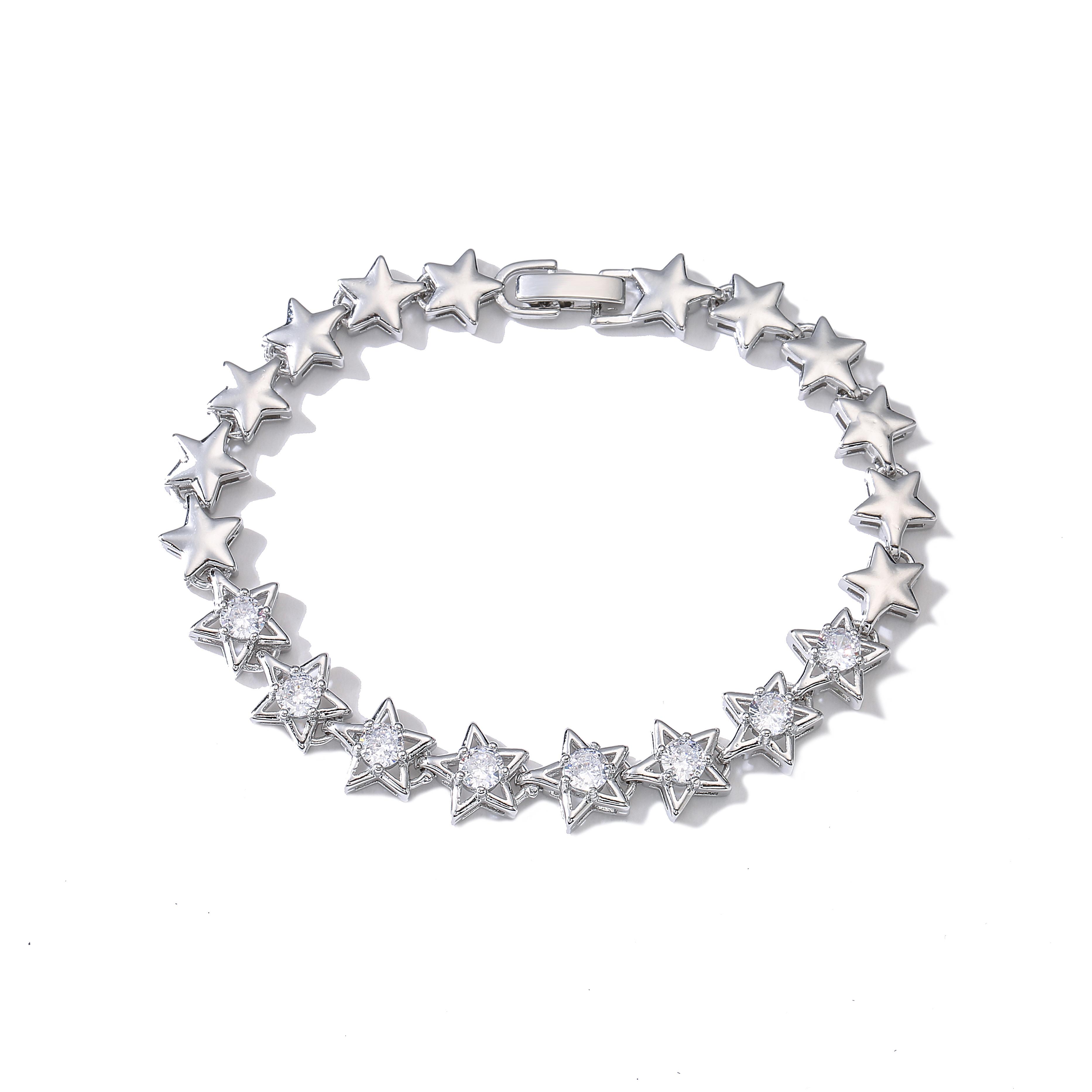 

HECHENG,Trendy Zirconia Crystal Stars Bracelet for Women , Stars Charm Bracelets Delicate AAA Cubic Zirconia Zircon мідний