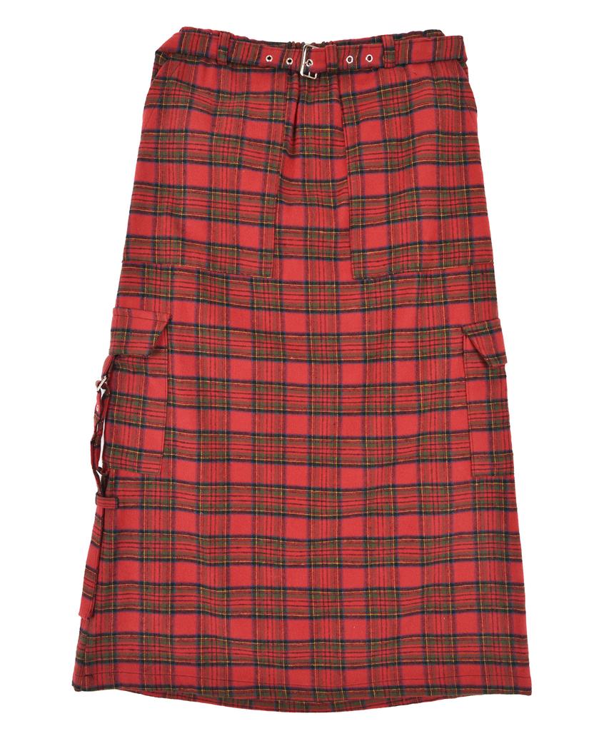 Catharsis Check Belted Elastic Long Skirt Red One Size