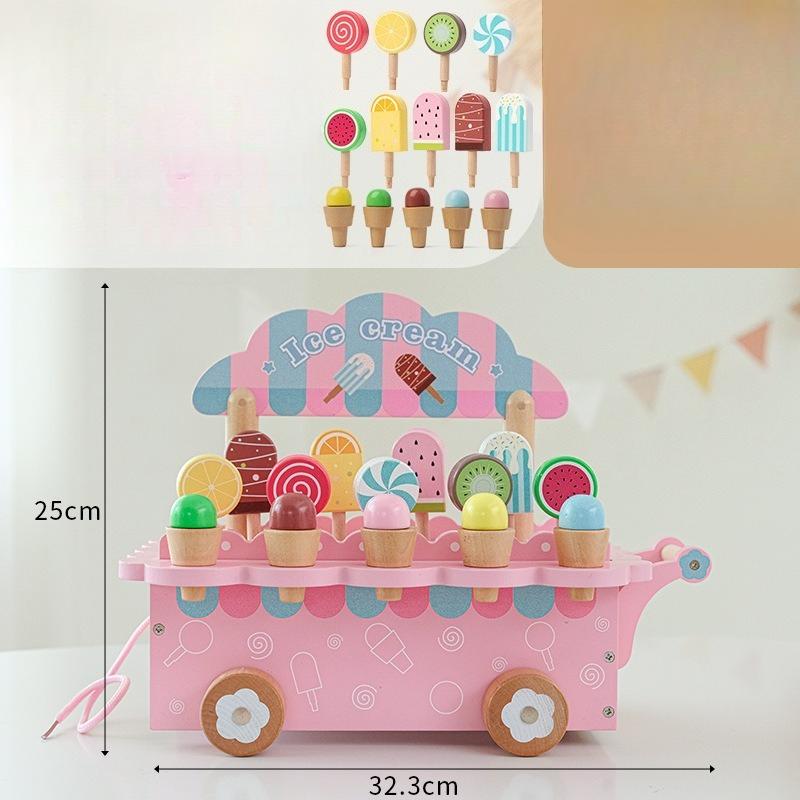 Wooden simulation ice cream cone ice cream small cart children's play toy