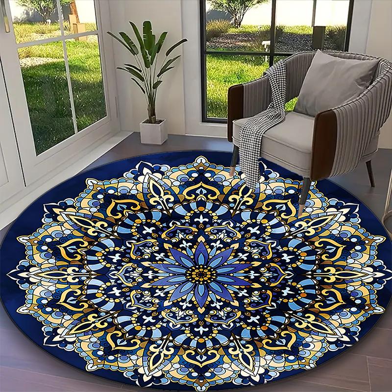 1pc Mandala Rug, Digital Printed Home Chair Sofa Mat, Durable Office Round Carpet, Beautiful Festival Decorations