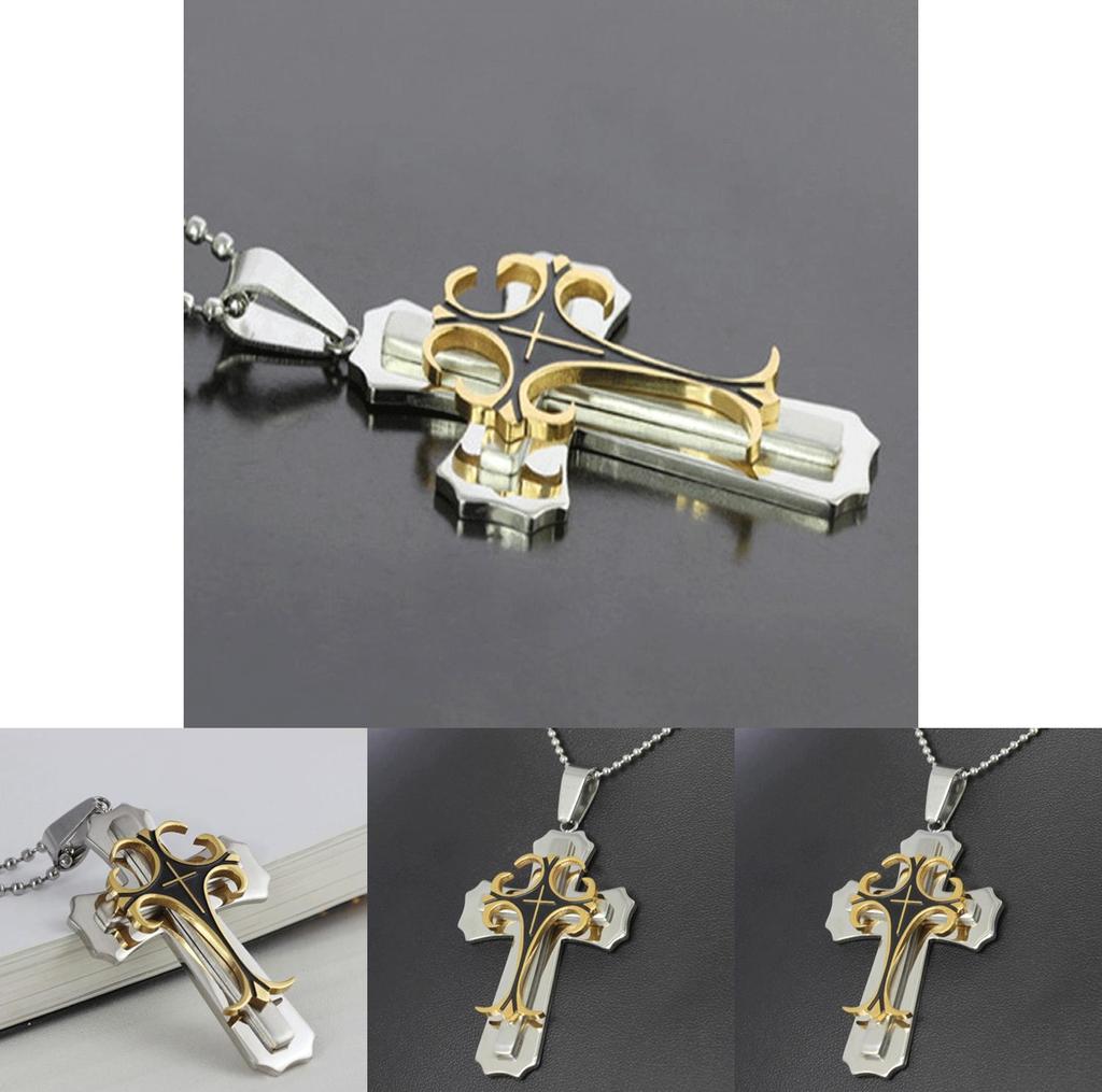 Elegant Cross Pendant Necklace Silver Stainless Steel Chain Crucifix For All Genders