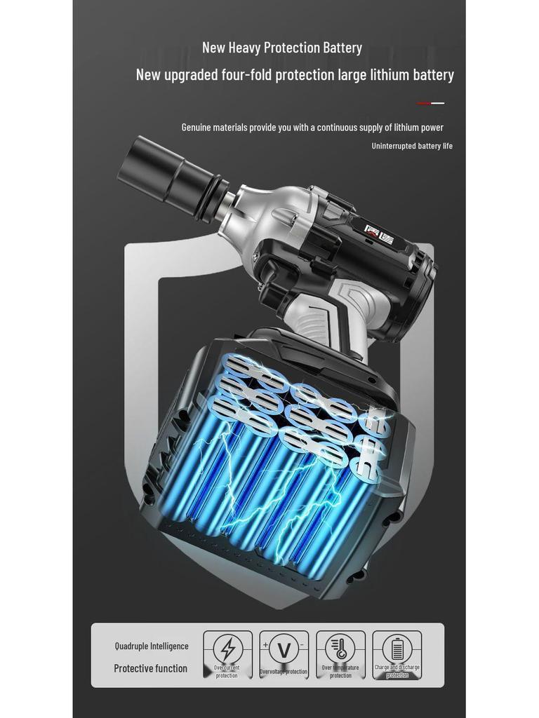 High Torque Rechargeable Brushless Impact Wrench with Lithium Battery for Car Repair