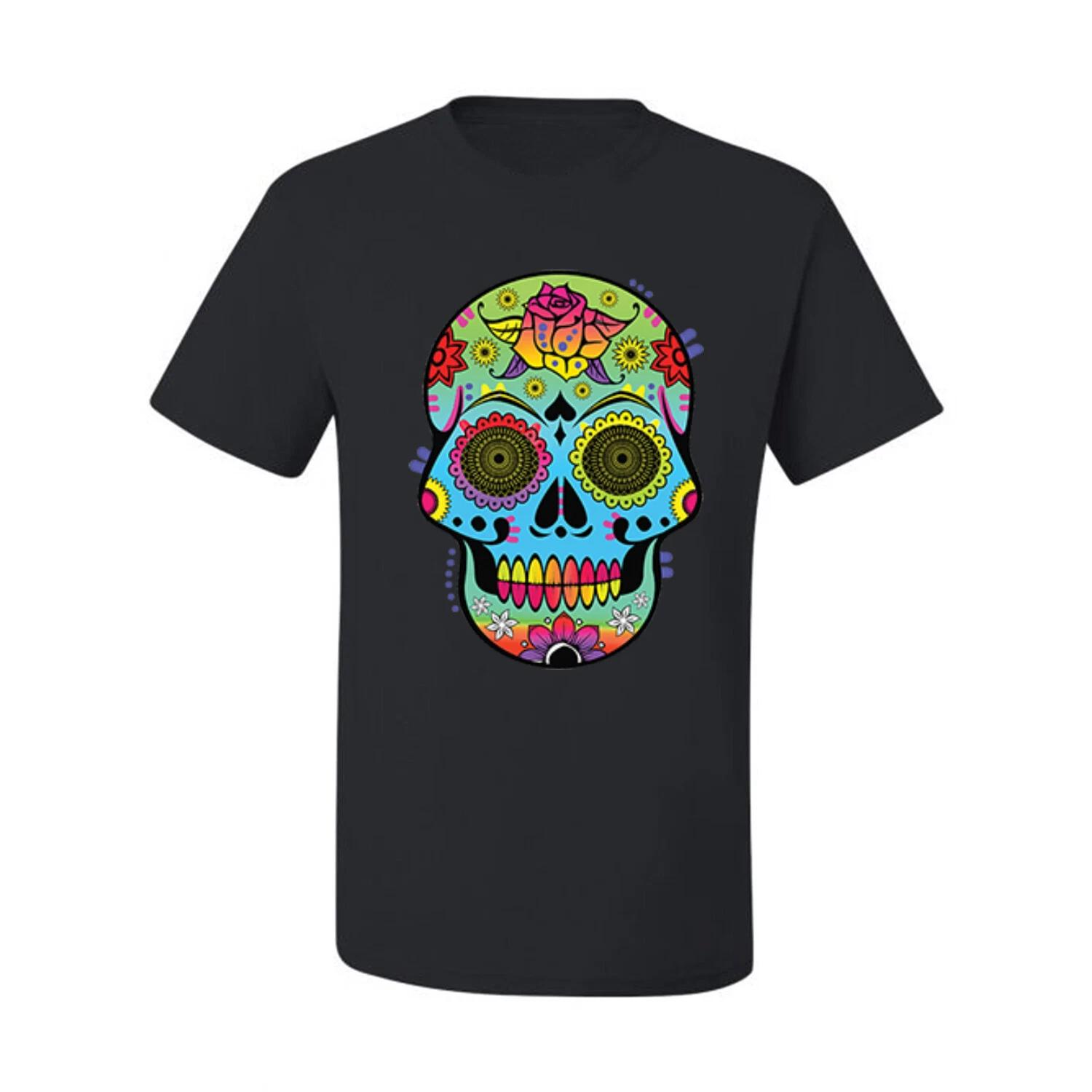 Colorful Floral Sugar Skull Streetwear Men Graphic T- Shirt 3XL