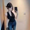 Women's Black Sexy Backless Lace-Up Halter Tank Top for Summer