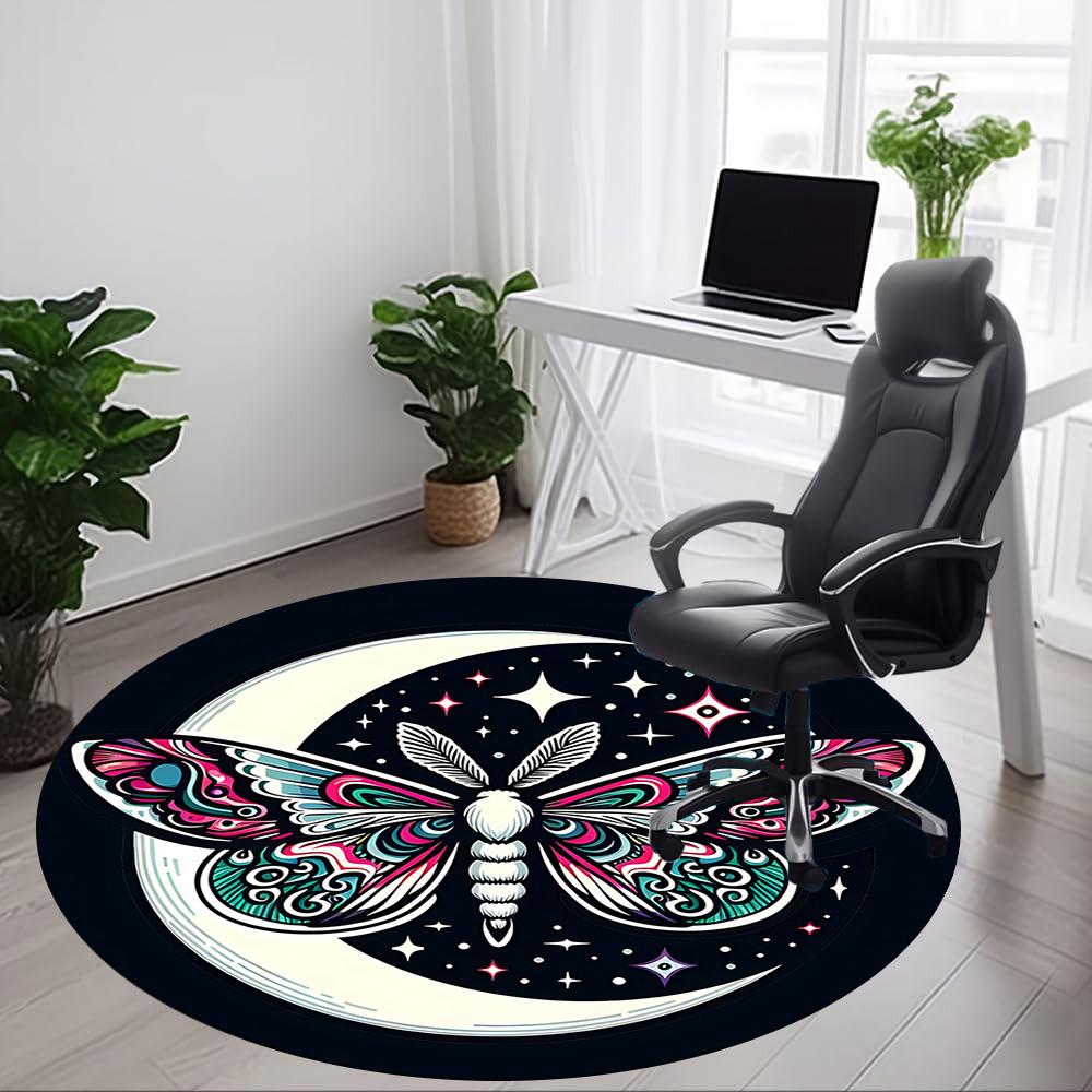1pc Moon Butterfly Office Round Area Rug, Indoor Mat Suitable For Office, Under Office Chairs Bedroom Living Room Home Decor, Room Deco
