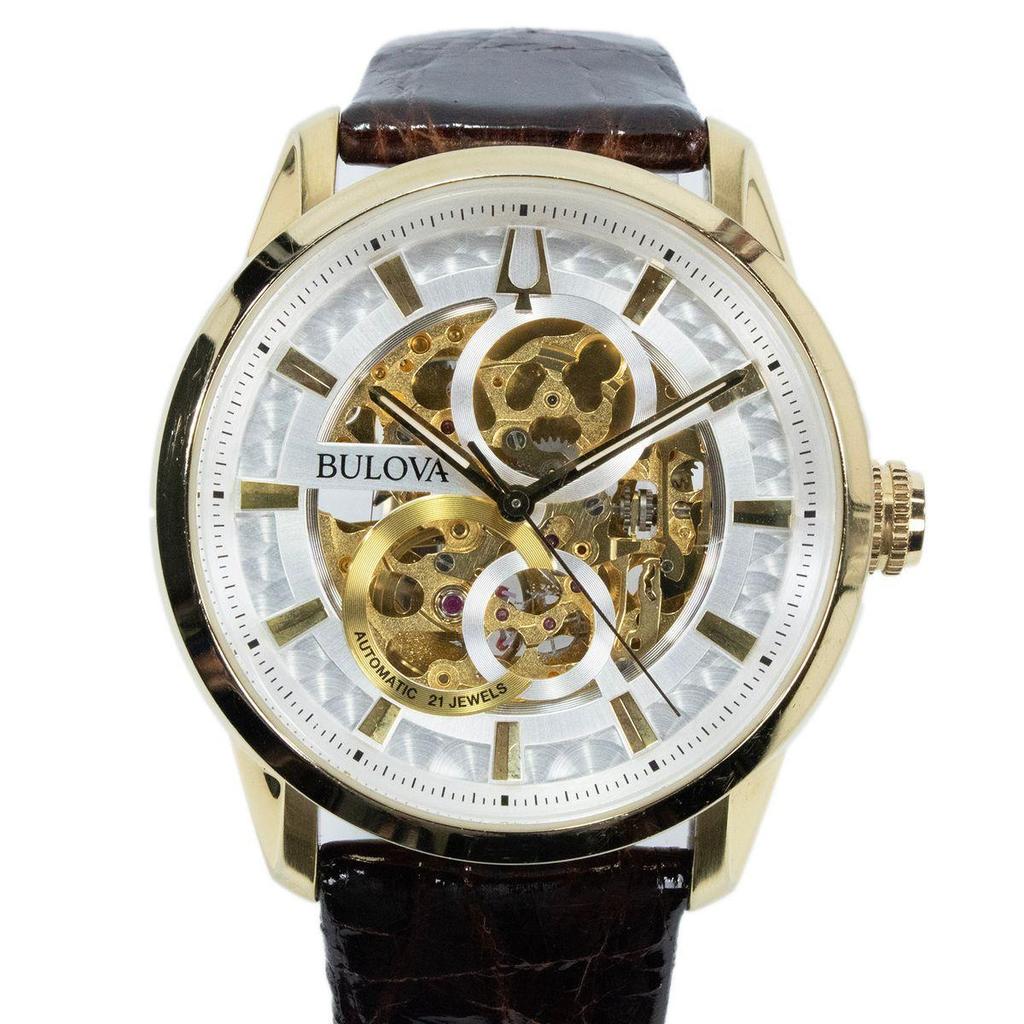 Used Working Item Bulova Watch Automatic Men's Classic Sutton Skeleton 97A138 Silver Gold Open Heart