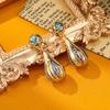 SUYU Copper Carved Enamel Oil Drop Ethnic Style Retro Earrings Long Women's Light Luxury Earrings Fashion Jewelry Accessories