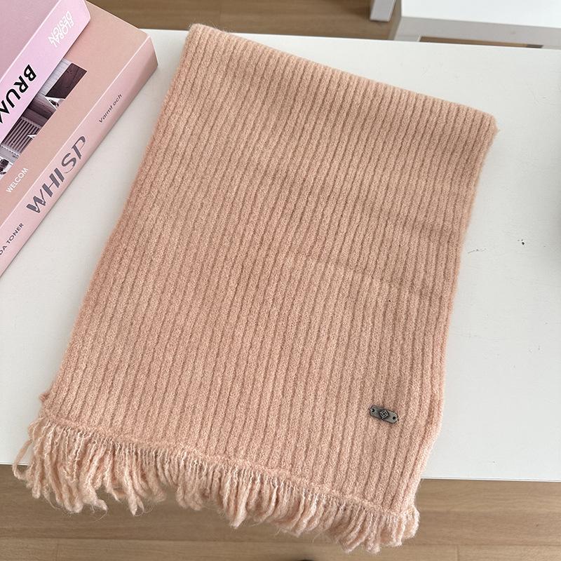 Wool Scarf for Women Knitted Yarn Solid Color Shawl for Couples Fashionable Tassel Scarf for Men