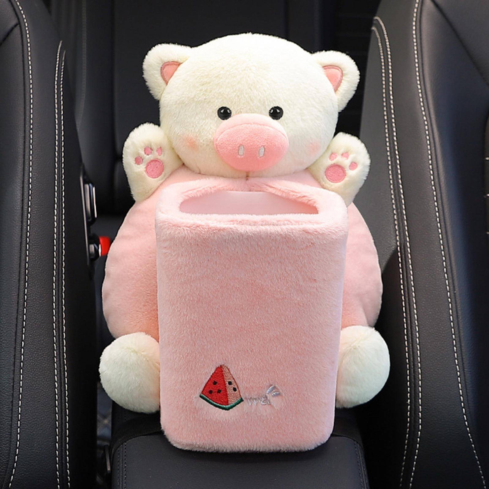 

2 in 1 Cartoon Car Tissue Box Holder Short Plush Soft Organizer Animal Accessory Pig
