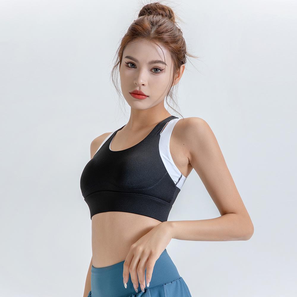 Plus Size Color Block Shockproof Two-Piece Sports Bra with Racerback and Fixed Chest Pad for Women