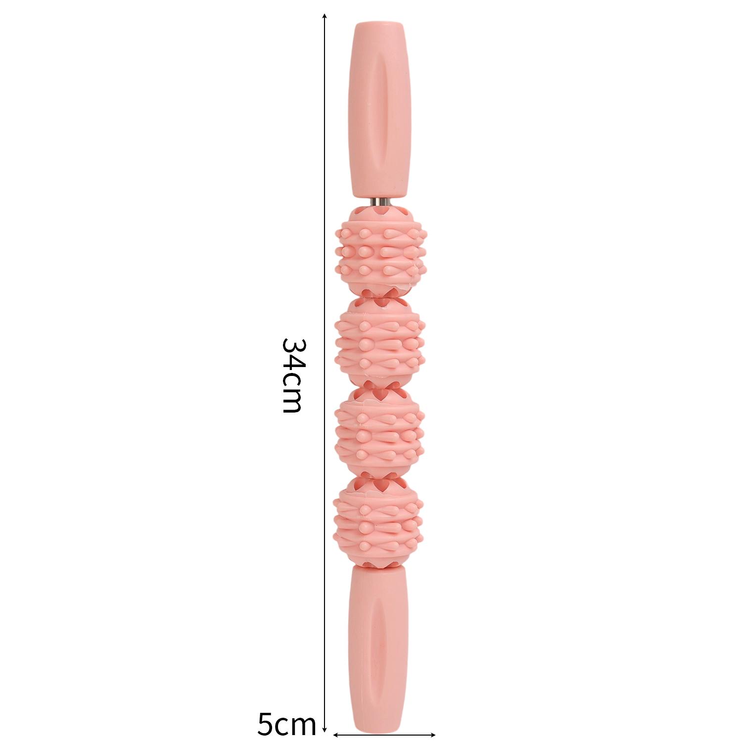 

4 Ball Roller Muscles Massage Stick Relaxation Yoga Fitness Wolf Tooth Fascia for Calves Thighs Arm Full Body Massage Yoga Stick розовый