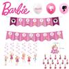 Barbie Doll Themed Purple Birthday Party Decoration Set With Cartoon Flags, Latex Balloons, And Cake Toppers