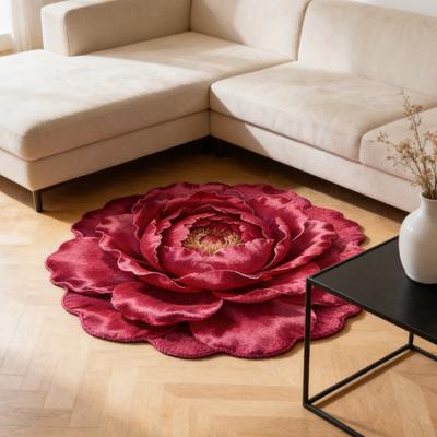 3D Flower Area Rug Optical Illusion Floral Pattern Velvet Carpet Non-Slip Plush Floor Mat for Living Room Bedroom Nursery Entryway