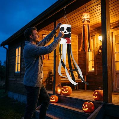 Spooky Halloween Windsock Flag Skeleton Halloween Hanging Ornaments Courtyard Decoration