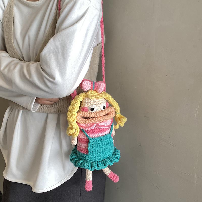 Borsa a Spalla Singola Lavorata a Mano con una Bambola a Bocca Larga per Borsa a Tracolla per Bambini o Borsa per Bebè.
