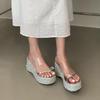 Fashion Rubber Flip Flops Glitter Slides High-Heeled Shoes Lady Ladies' Slippers Platform On A Wedge Hawaiian Jelly Crystal Scandals Pum