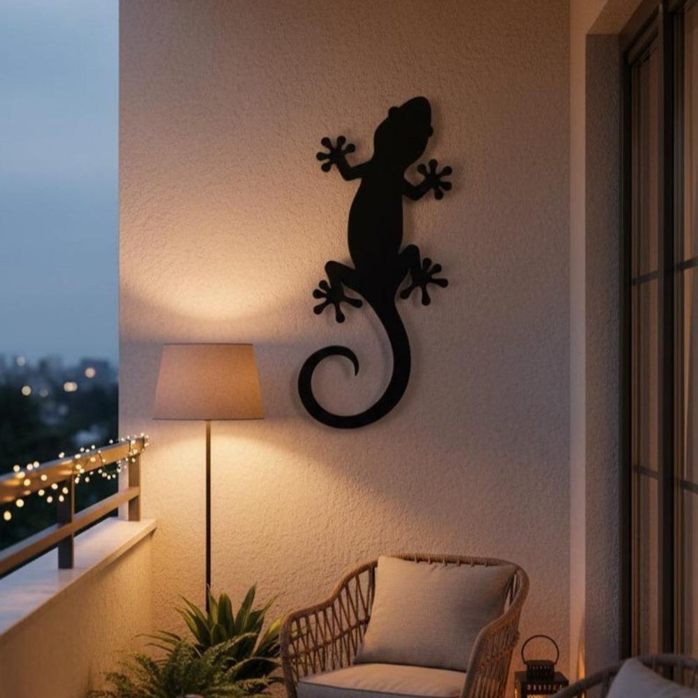 Gecko in Metallo Decorazione da Parete Silhouette di Lucertola Scultura Moderna in Ferro da Appendere all'Esterno o all'Interno Decorazione per la Casa