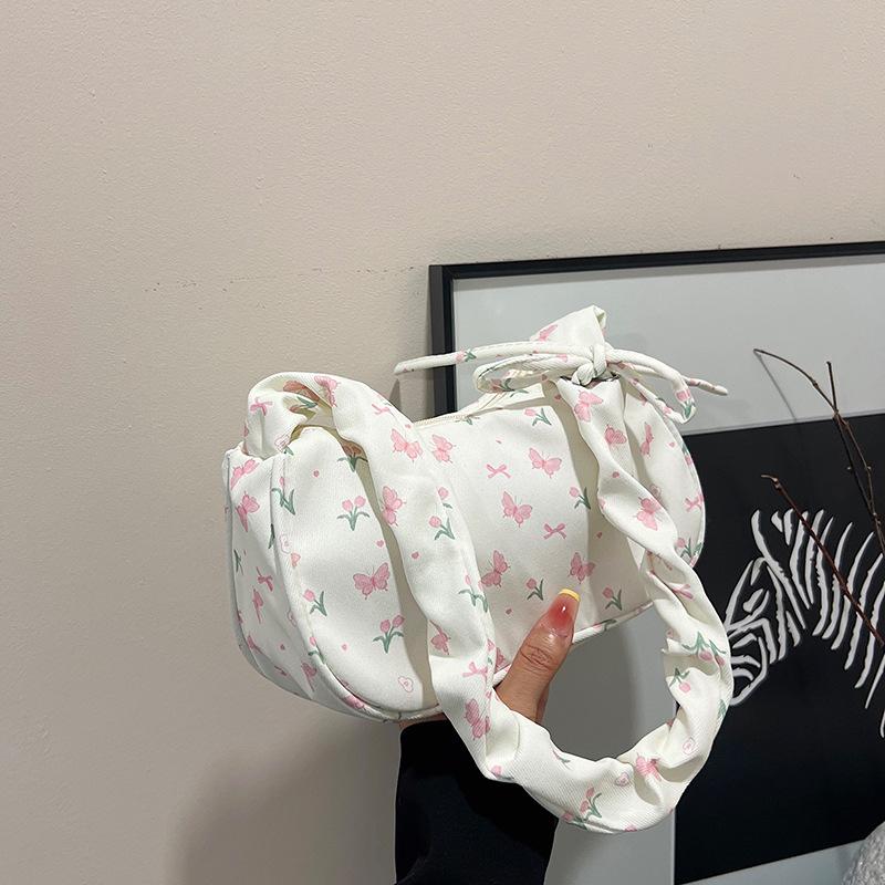 Trendy Sweet Cherry Butterfly Strawberry Print Shoulder Bag Girly Retractable Strap Handbag Armpit Bag Women Commuter Bags Gifts