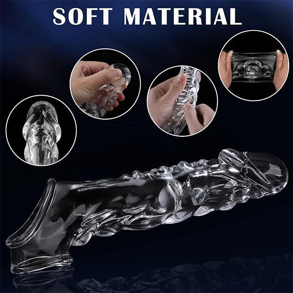 Penis Extend Sleeve Realistické dildo Kondomy Prodlužovač penisu Vibrátor Zpoždění ejakulace Mužské Dick Zvětšení Sexuální hračka pro dospělé Muže s delší výdrží