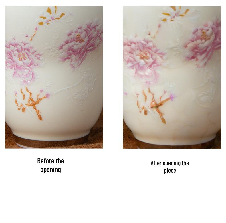 Apricot Yellow Butterfly & Floral Gaiwan Tea Cup with Silver Edge - High-grade Ceramic for Women's Tea Brewing