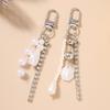 Pretty Pearl Shell Keychain Women Girls Rhinestones Beads Key Ring Pendants for Handbag Decor DIY Key Chain Jewelry Gifts