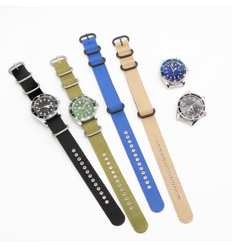 Vintage vojenský zelený nylonový řemínek k hodinkám, 18/20/22/24mm