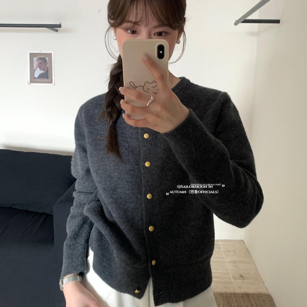 Korean Retro Autumn/Winter Cardigan Sweater with Gold Button Detail