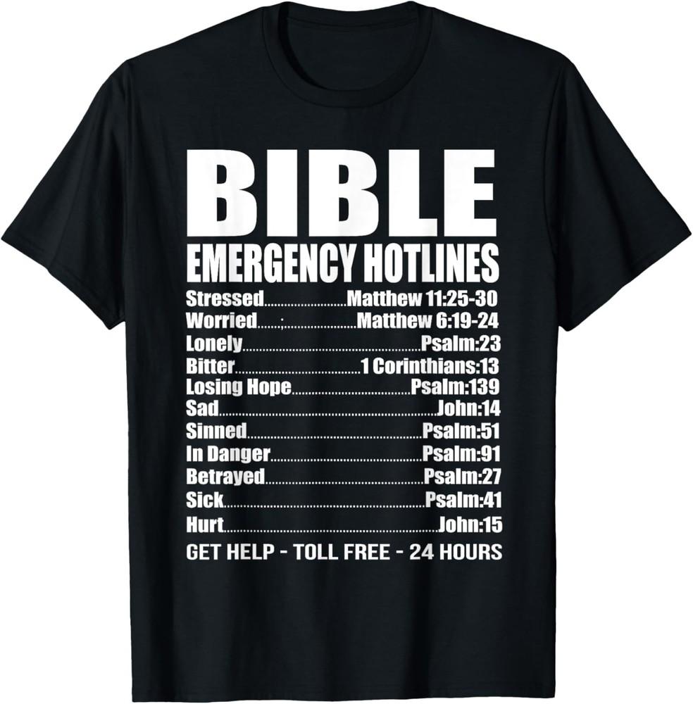 Bible Emergency Numbers Funny Hotline Christian T Shirt Gift Unisex T-Shirt XL