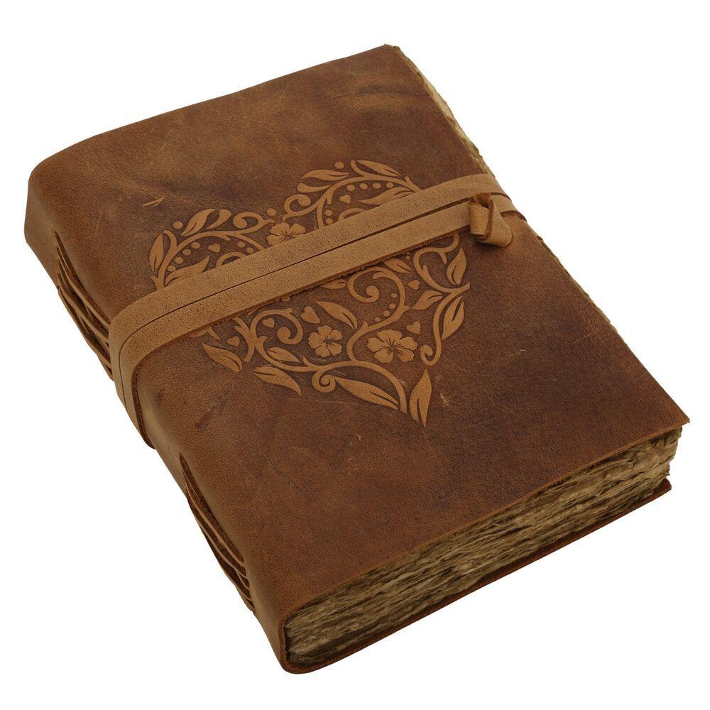 Srdce embosovaný kožený deník vintage starožitný Deckle edge papírový skicák dárek