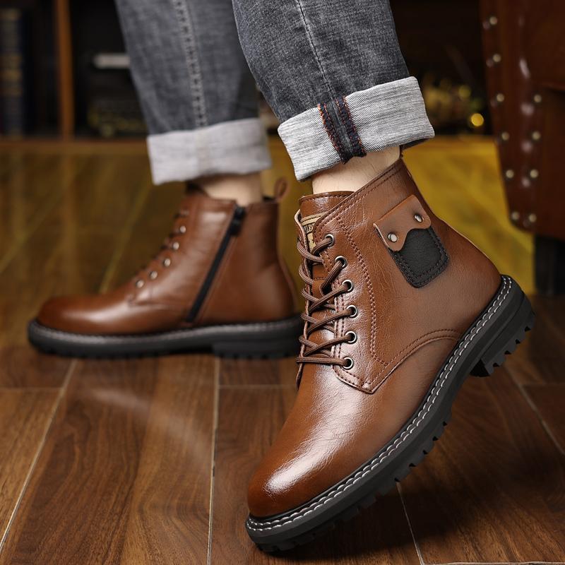 

Теплые мужские ботинки на осень и зиму Классический ретро стиль Деловая офисная вечеринка Уличные Высококачественная кожаная обувь Горячие 38 коричневый